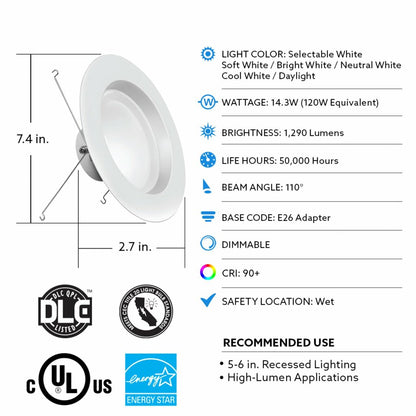 Feit Electric LEDR56HO/6WYCA 14.3W 5/6" Round LED Downlight Dimmable