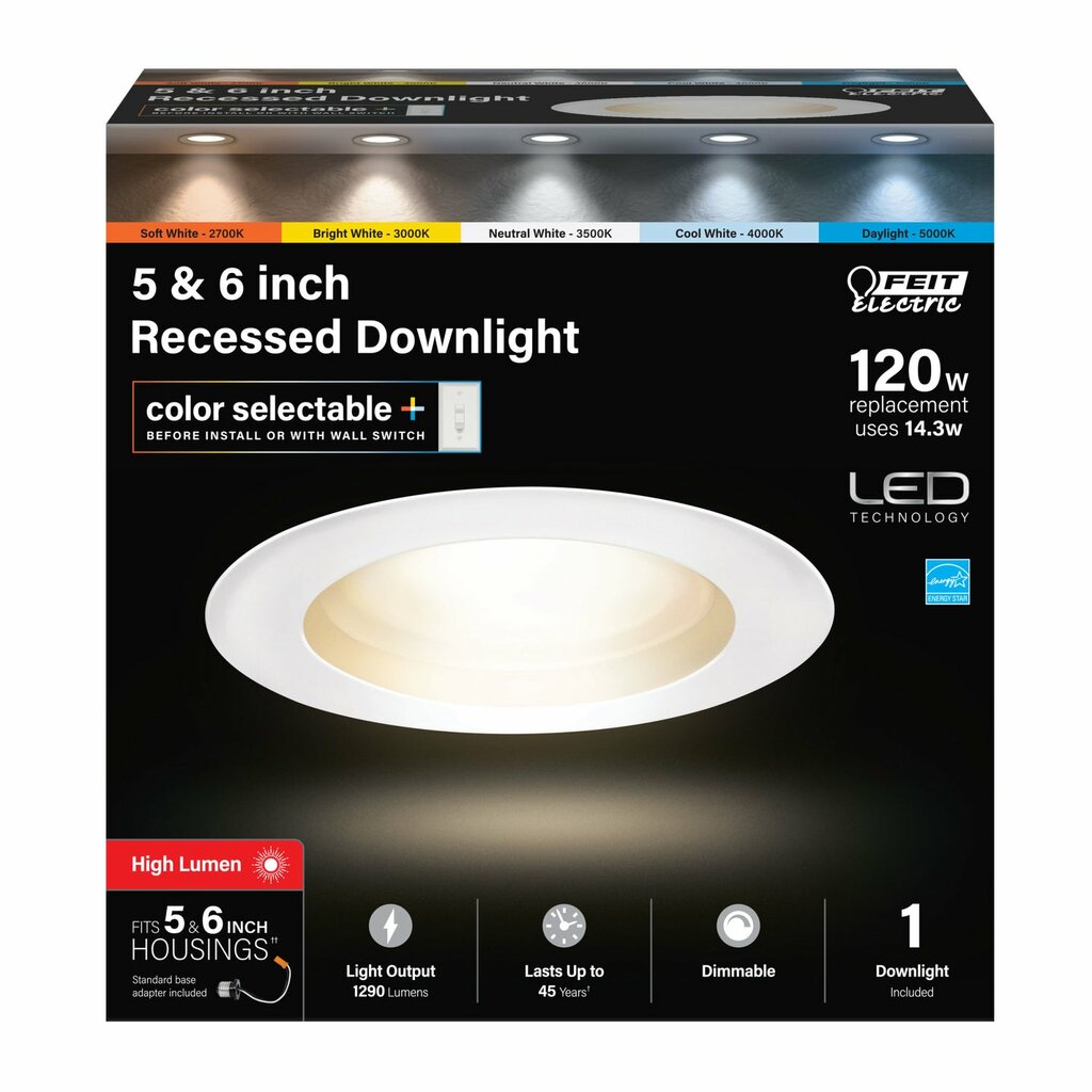 Feit Electric LEDR56HO/6WYCA 14.3W 5/6" Round LED Downlight Dimmable