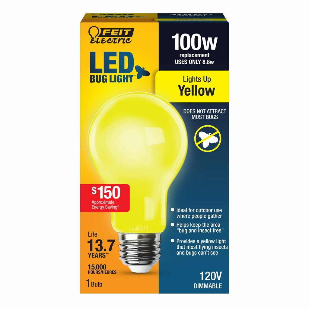 Feit Electric A19100/BUG/LED 8.8W A19 Yellow LED Light Bulb