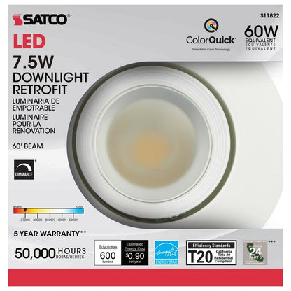 Satco S11822 7.5W LED Downlight Retrofit Dimmable Fixture Directional
