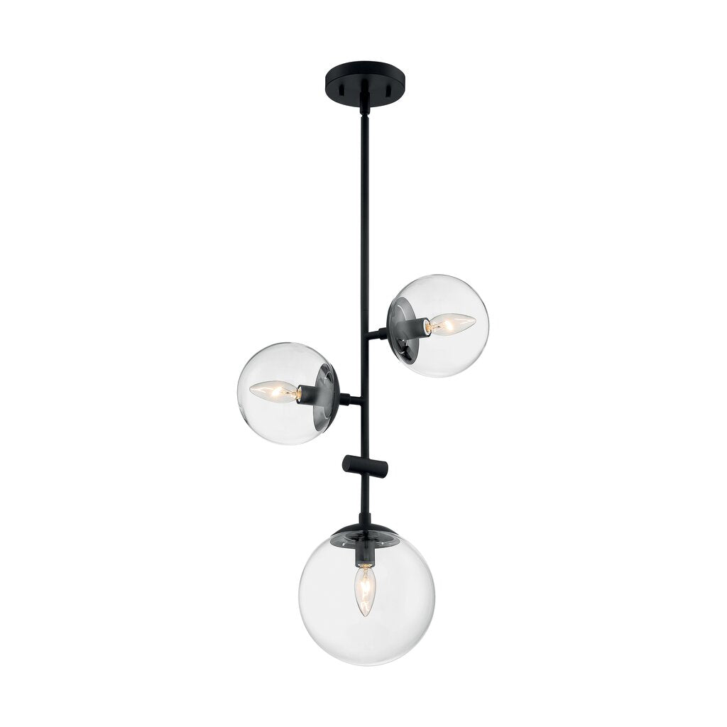 Satco 60-7134 Pendant Fixture Sky; 3 Light; Matte Black Finish; Clear