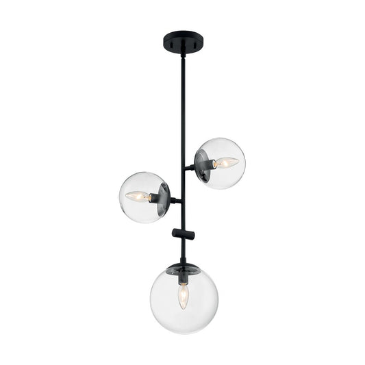 Satco 60-7134 Pendant Fixture Sky; 3 Light; Matte Black Finish; Clear