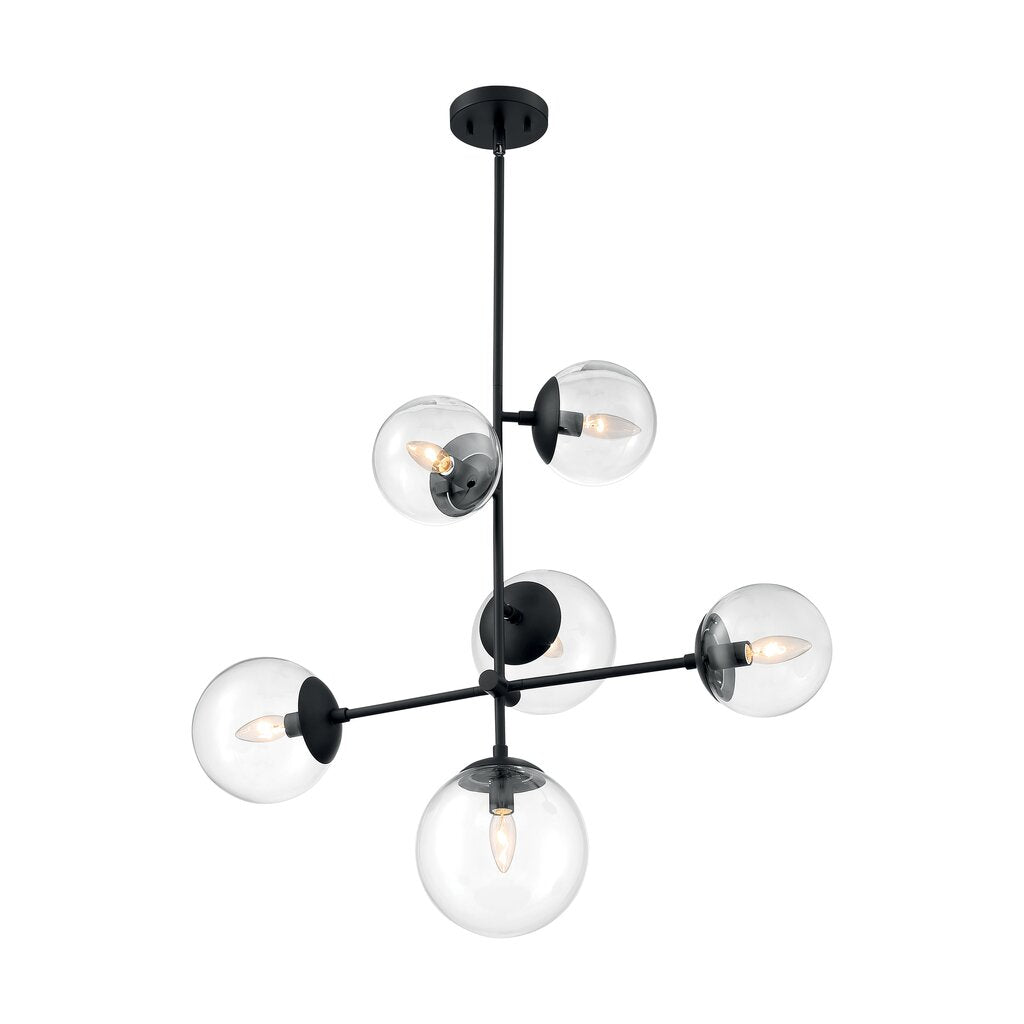 Satco 60-7135 Pendant Fixture Sky; 6 Light; Matte Black Finish; Clear
