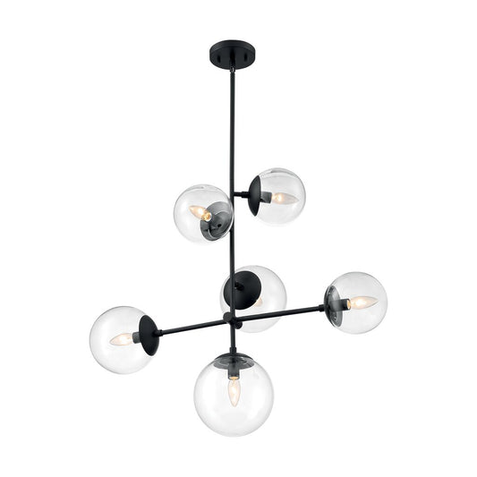 Satco 60-7135 Pendant Fixture Sky; 6 Light; Matte Black Finish; Clear