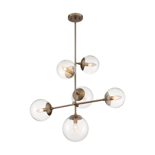 Satco 60-7125 Pendant Fixture Sky; 6 Light; Burnished Brass Finish;