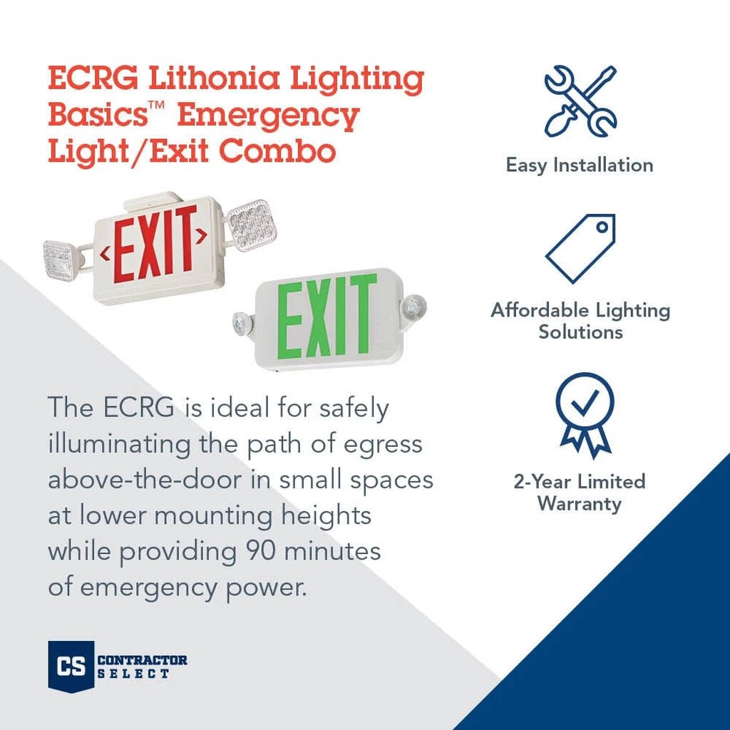 Lithonia ECRG SQ M6 3.8W LED Combo Fixture Red/Green Exit/Unit Square