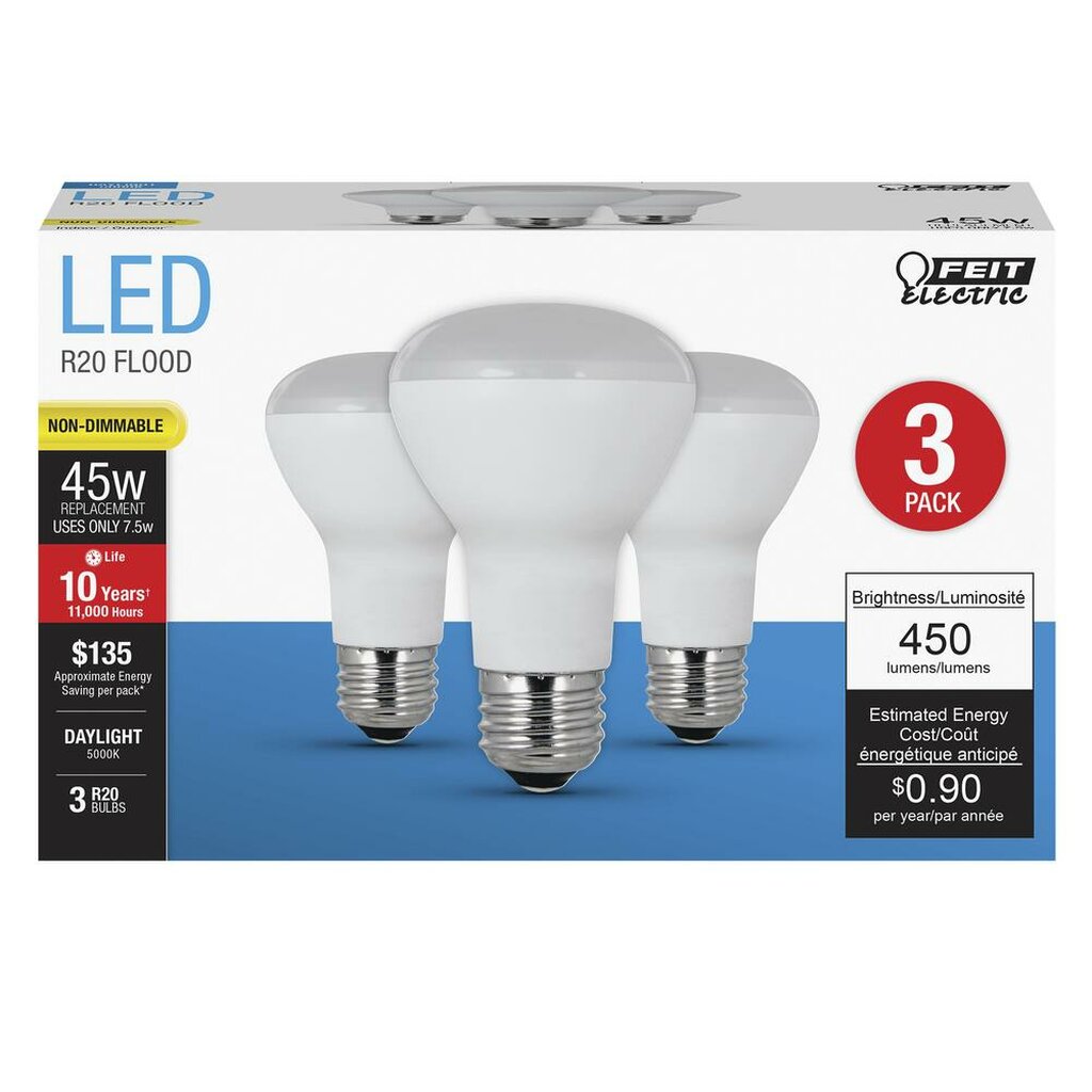 3 pack - Feit Electric R20/10KLED/3/CAN 7.5W R20 LED Light Bulb