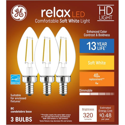 3 pack - GE 42282 4W B11 Warm White LED Light Bulb