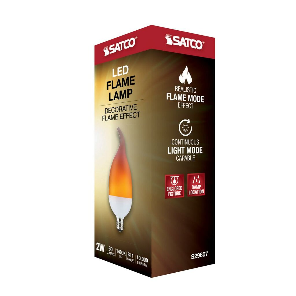 8 pack - Satco S29807 2W B11 Amber Flame LED Light Bulb