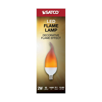 8 pack - Satco S29807 2W B11 Amber Flame LED Light Bulb