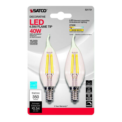 2 pack - Satco S21721 4.5W CA10 LED Light Bulb