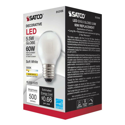 Satco S12105 5.5W G16.5 Soft White LED Light Bulb
