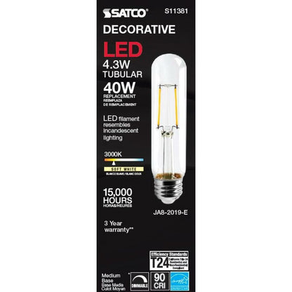 Satco S11381a 4.3W T10 Warm White LED Light Bulb