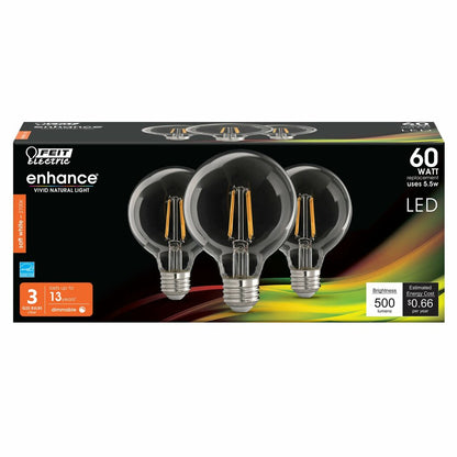 3 pack - Feit Electric G2560/930CA/FIL/3/RP 5.5W G25 Bright White