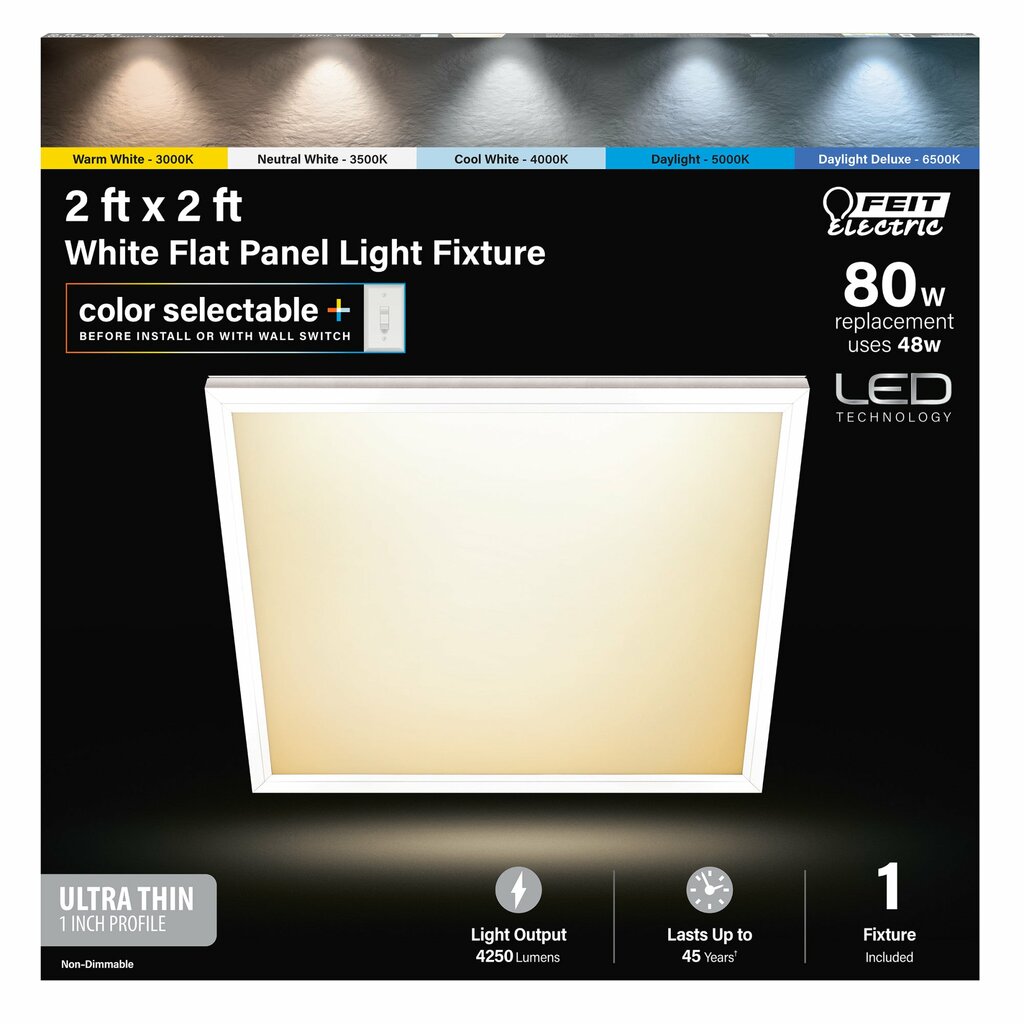 Feit Electric FP2X2/6WY/WH 48W LED Flat Panel Fixture 2x2 White