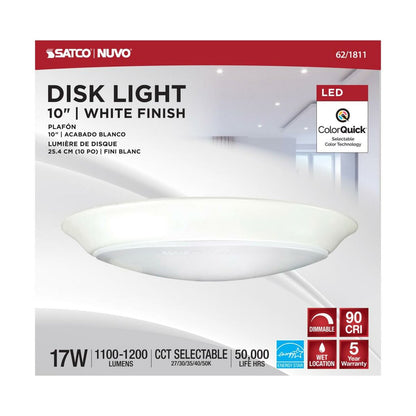 Satco 62-1811 17W LED Disc Light Dimmable Fixture 10 inch; Disk Light;