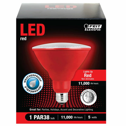 4 pack - Feit Electric PAR38/R/10KLED/BX 5W PAR38 Red LED Light Bulb