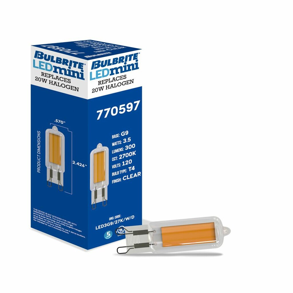 4 pack - Bulbrite 862862 3.5W G9 Warm White Light Bulb