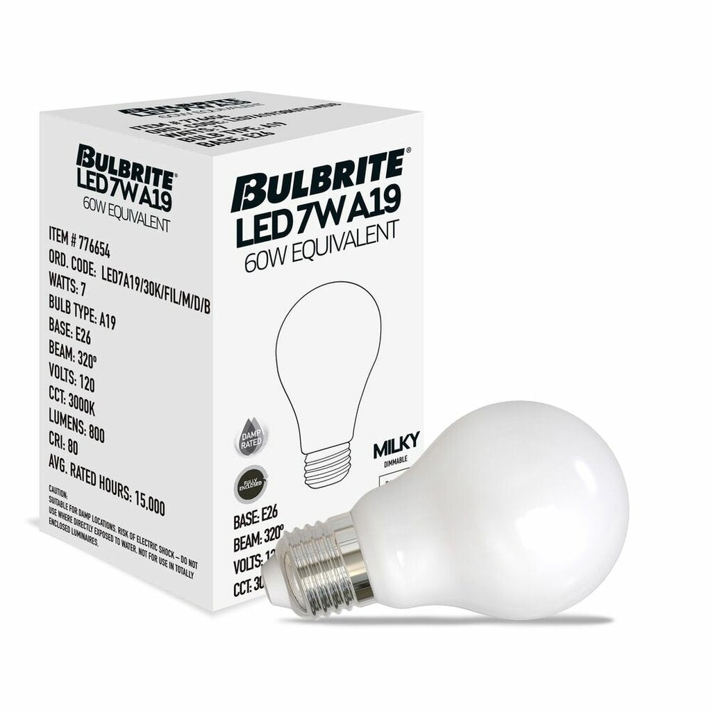 4 pack - Bulbrite 862847 7W A19 Soft White Light Bulb