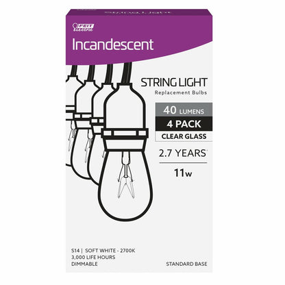 4 pack - Feit Electric 11S14/4-130 11W S14 Warm White Incandescent