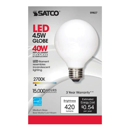 Satco S9827 4.5W G25 Warm White LED Light Bulb