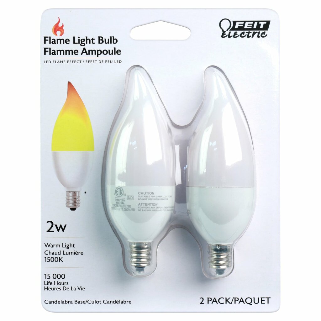 2 pack - Feit Electric BPFLAME/C/LED/2 2W CA10 Warm Flame LED