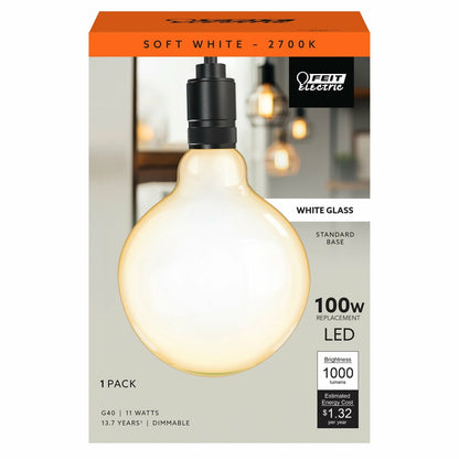 2 pack - Feit Electric G40100W/927CA/FIL 11W G40 LED Light Bulb