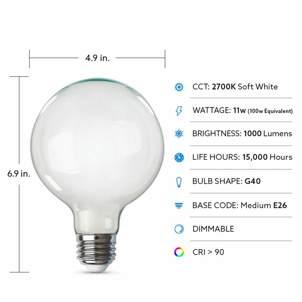 2 pack - Feit Electric G40100W/927CA/FIL 11W G40 LED Light Bulb