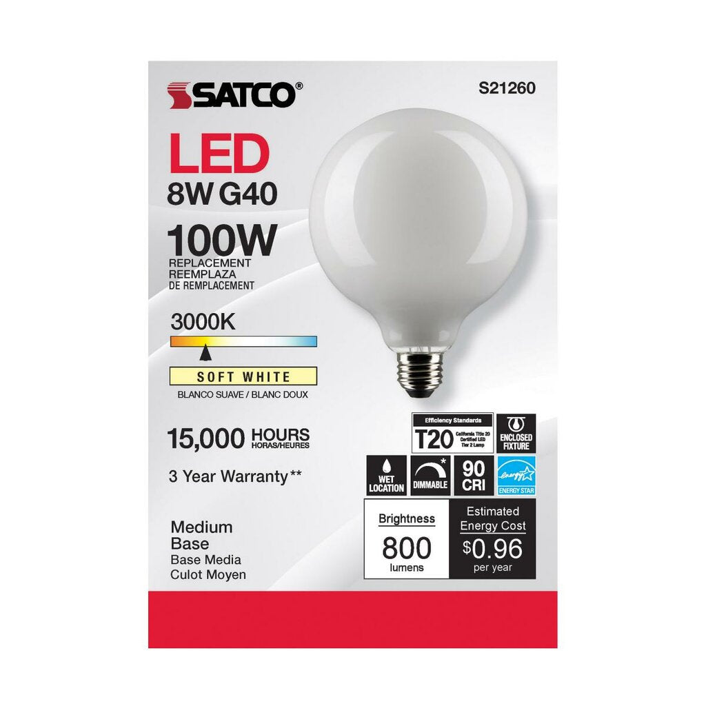6 pack - Satco S21260 8W G40 LED Light Bulb