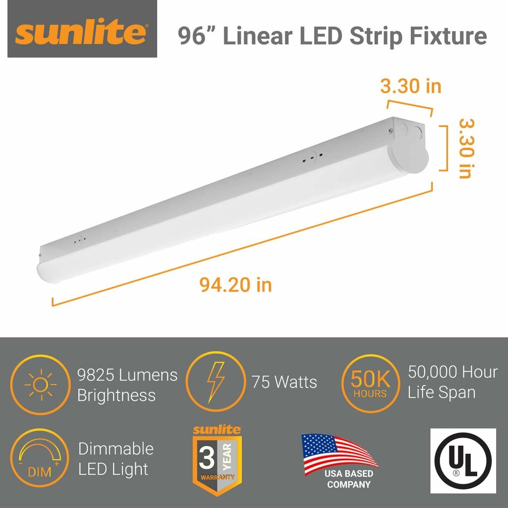 Sunlite 85484-SU 75W LED Strip Fixture Dimmable Fixture 96-Inch Linear