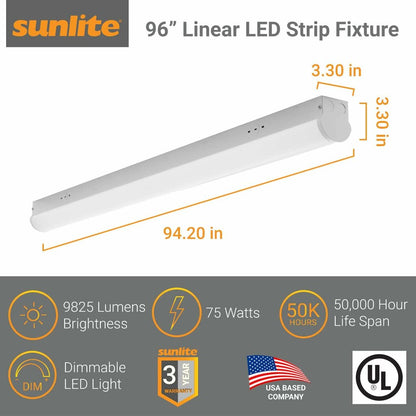 Sunlite 85484-SU 75W LED Strip Fixture Dimmable Fixture 96-Inch Linear