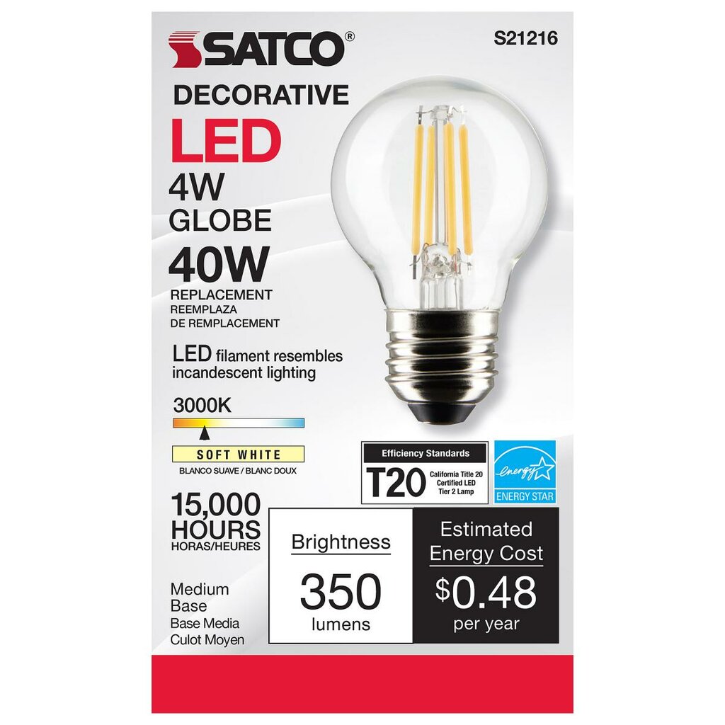 6 pack - Satco S21216 4W G16.5 LED Light Bulb