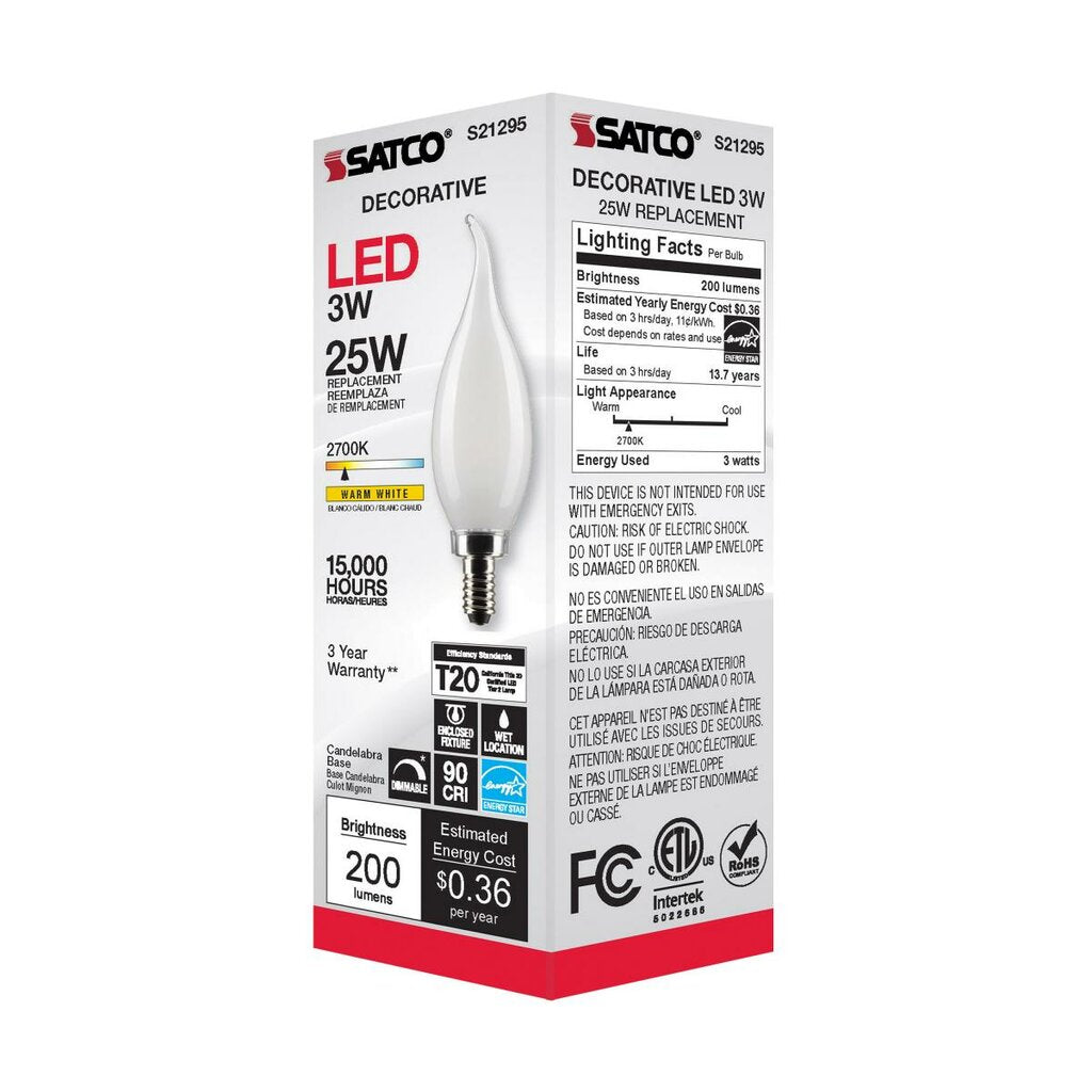 6 pack - Satco S21295 3W CA10 LED Light Bulb
