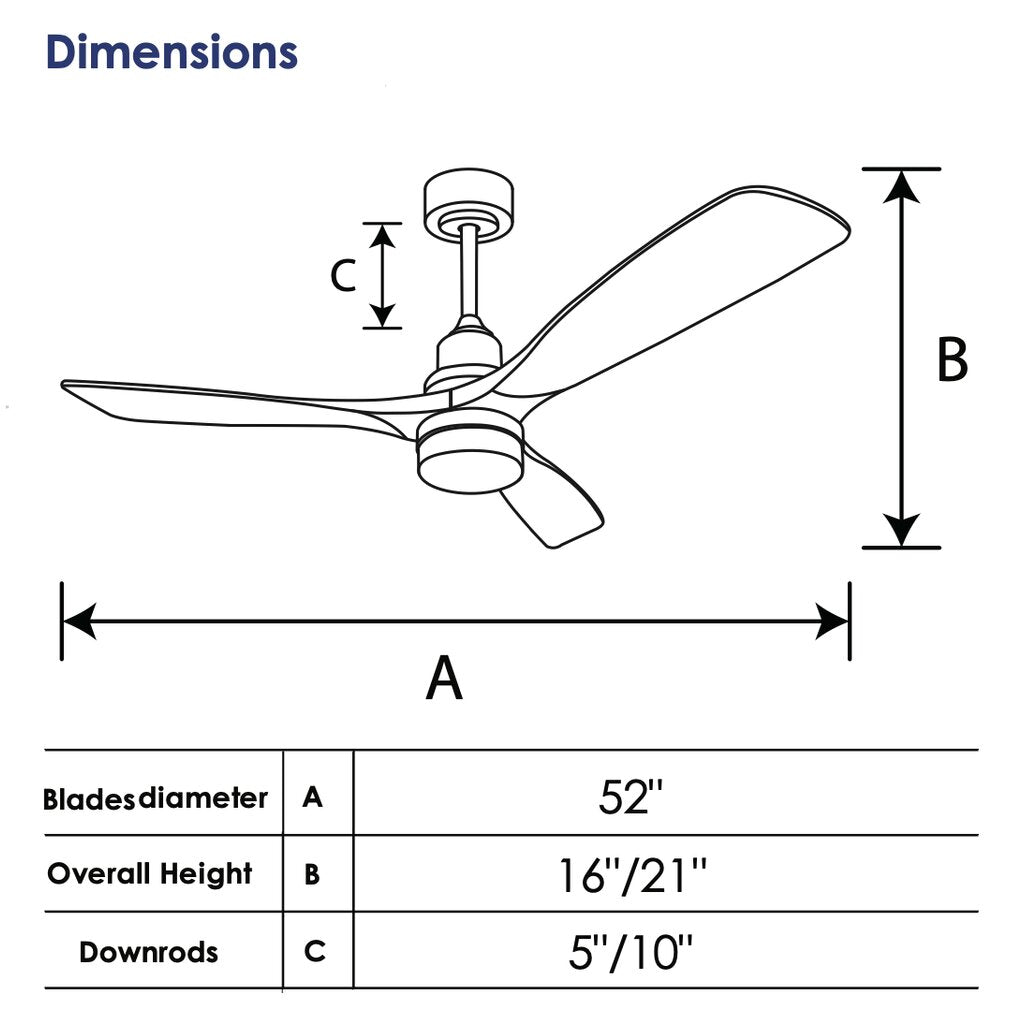 Energetic Lighting CFAN-DC3B52-BK 18W LED Ceiling Fan Fixture 52" 3