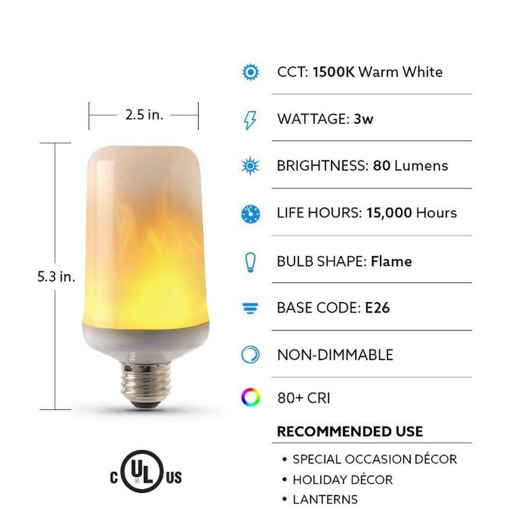 Feit Electric C/FLAME2/LED 3W Warm Flame LED Light Bulb