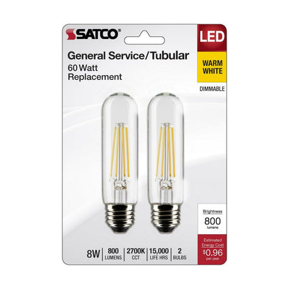 12 pack - Satco S21865 - 2 pack 8W T10 Warm White LED Light Bulb