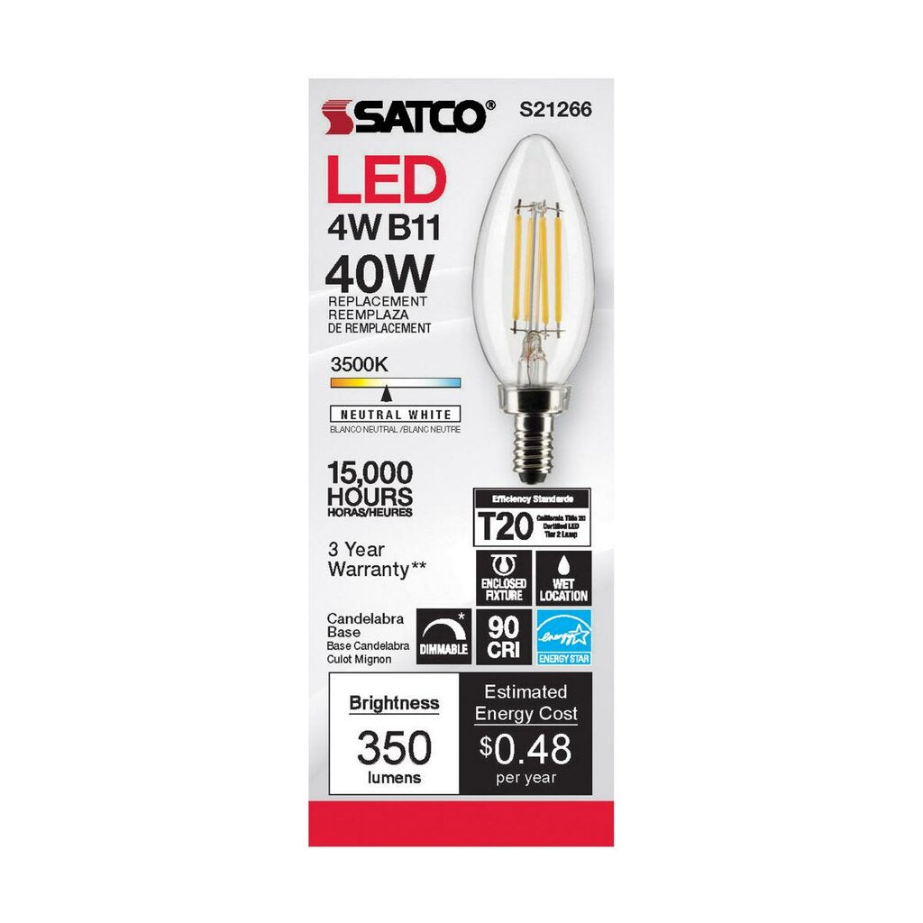 6 pack - Satco S21266 4W B11 Neutral White LED Light Bulb