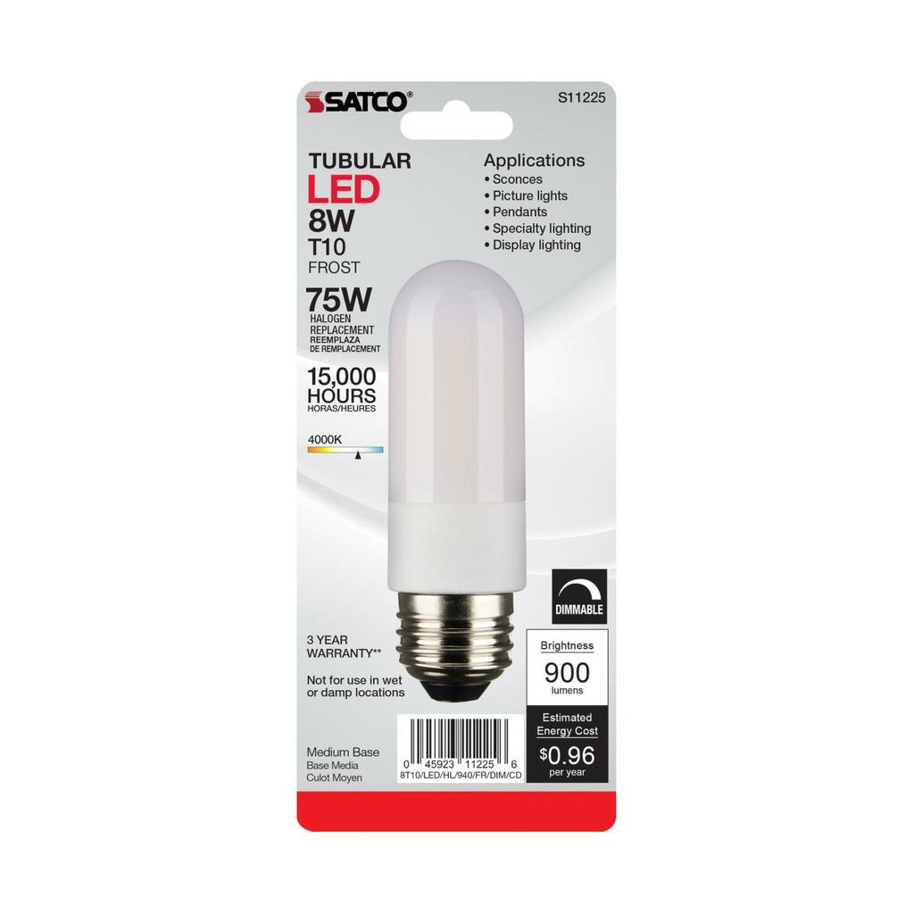 12 pack - Satco S11225 8W T10 LED Light Bulb