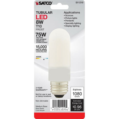 6 pack - Satco S11219 8W T10 LED Light Bulb