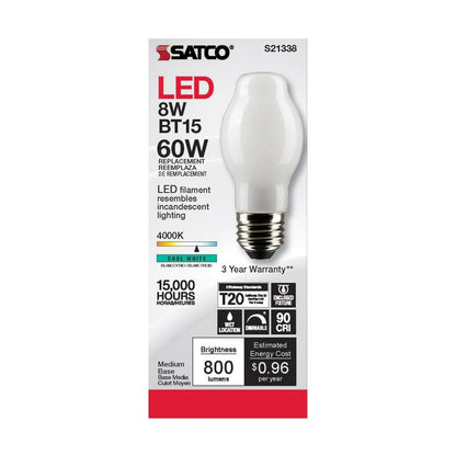 6 pack - Satco S21338 8W BT15 LED Light Bulb