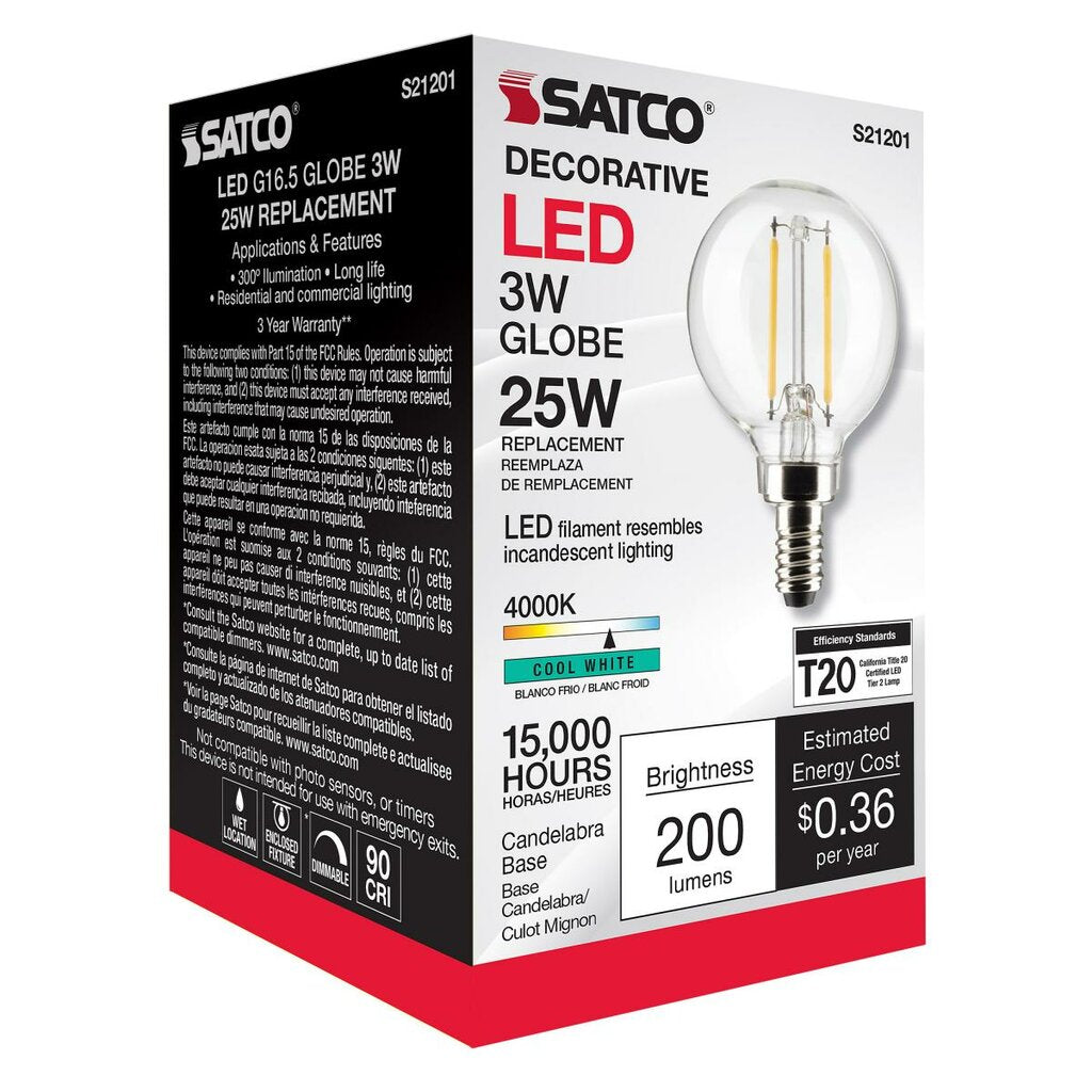 Satco S21201 3W G16.5 LED Light Bulb