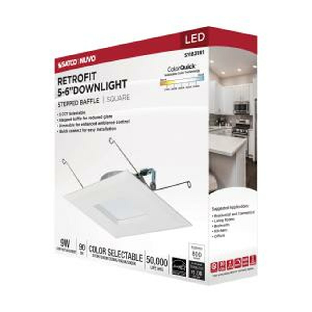 Satco S11821R1 9W 5/6" Square LED Downlight Dimmable Fixture