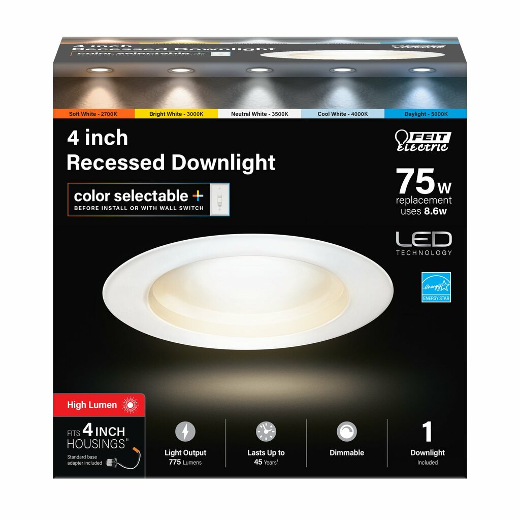 4 pack - Feit Electric LEDR4HO/6WYCA 8.6W LED Recessed Dimmable