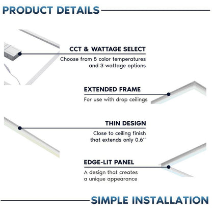 Luxrite LR24164 20W/30W/40W LED Frame Panel Dimmable Fixture 2X2 FRAME