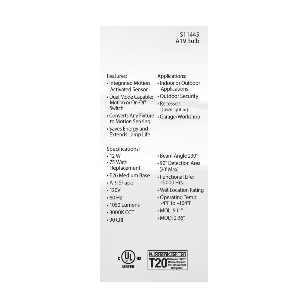 Satco S11445 12W A19 Cool White LED Light Bulb