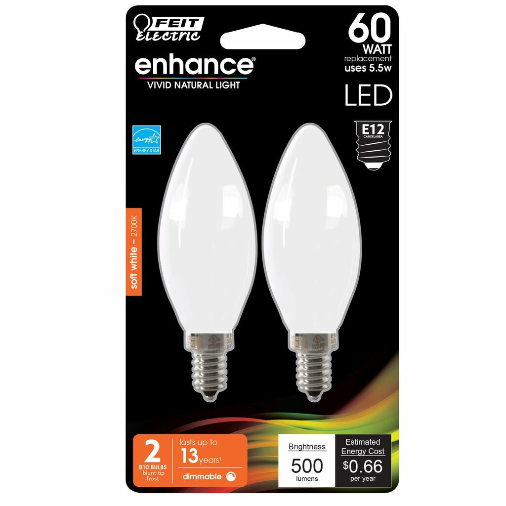 2 pack - Feit Electric BPCTF60927CAFIL/2/RP 5.5W B10 Warm White LED