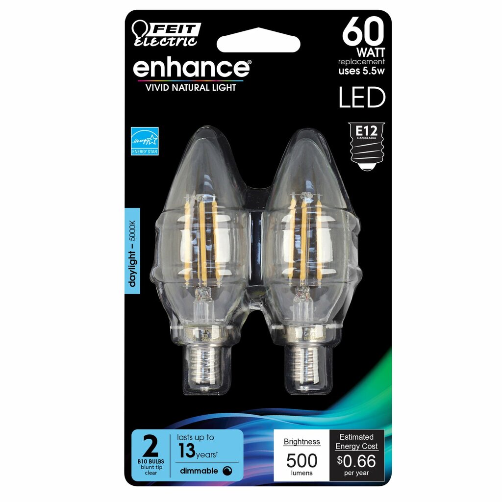 2 pack - Feit Electric BPEFC60/950CA/FIL/2/RP 5.5W B10 Daylight LED