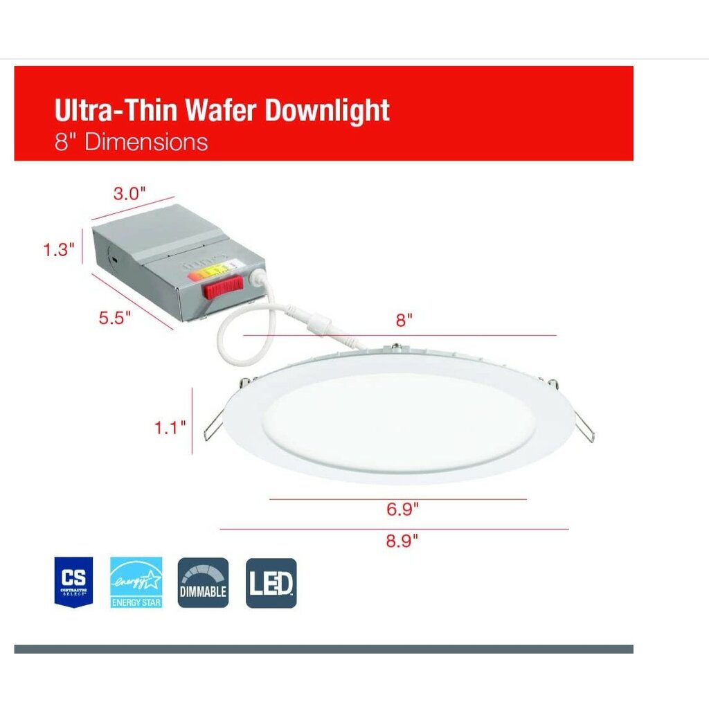 Juno WF8 SWW5 90CRI MW M6 19W LED Wafer Dimmable Fixture CCT