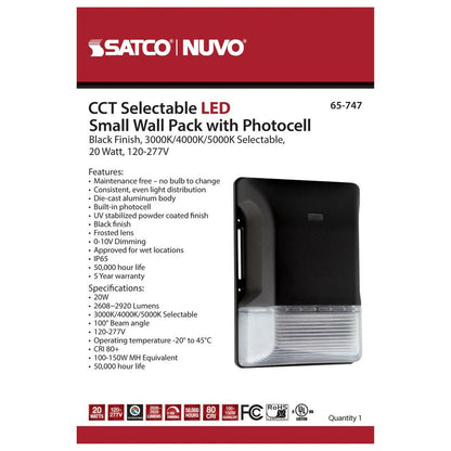 Satco 65-747 20W LED Wall Pack Dimmable Fixture SMALL WALL PACK