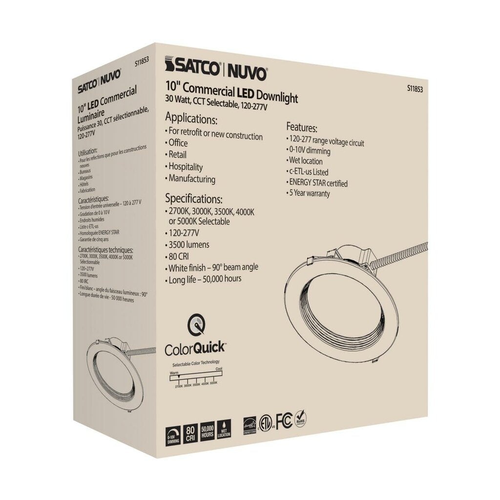 Satco S11853 30W LED Baffled Trim Fixture Commercial Downlight; 10